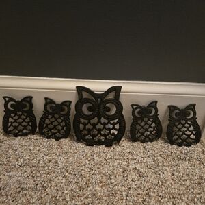 Vintage Black Owl Trivet Set Of 5